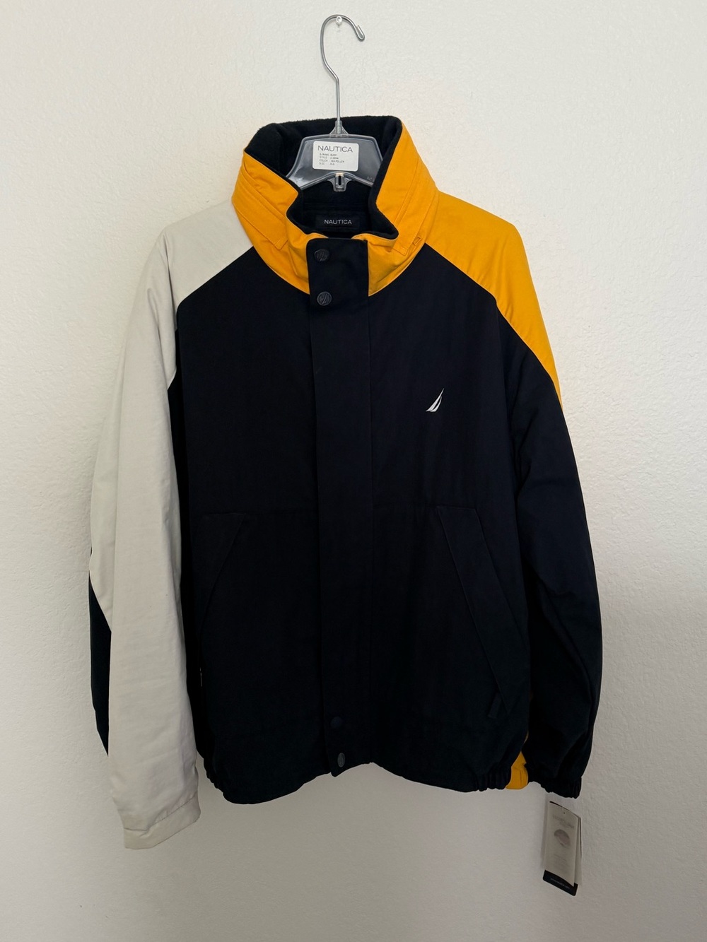 Vintage Nautica Men’s Colorblock Jacket in Black, Yellow & Cream